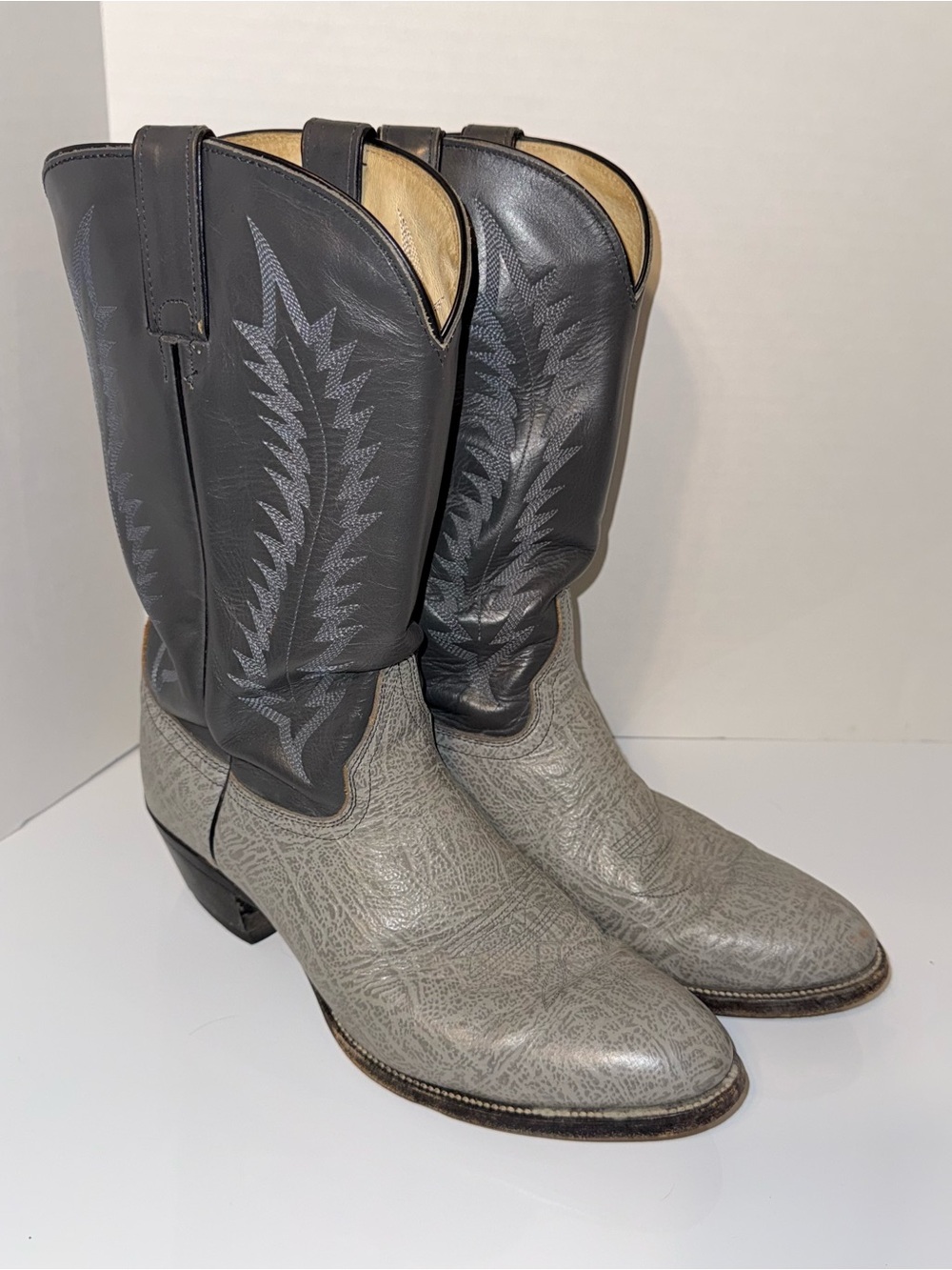 GOOD YEAR western rodeo rancher Men's Two-Tone Gray Western Cowboy Boots 10